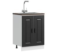 Owoxanthellate Kalmar Meuble de cuisine, noir, 60 × 46 × 81,5 cm, en matériau dérivé du bois, pieds réglables en hauteur, moderne, robuste, espace de rangement pour évier/vaisselle