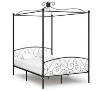 Owoxanthellate Lit à baldaquin 140 x 200 cm, en métal, noir, avec cadre supérieur pour rideau/moustiquaire, montable, pour chambre à coucher et chambre d'amis