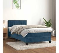Owoxanthellate Lit à sommier tapissier 100 x 200 cm - Bleu foncé - Matelas et surmatelas en velours - Tête de lit réglable en hauteur - Soutien mi-dur - Lit rembourré moderne pour chambre à coucher