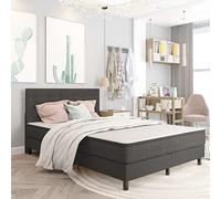 Owoxanthellate Lit à sommier tapissier, 140 x 200 cm, gris foncé, tissu MDF et métal, robuste, matelas à ressorts, 20 cm, confort et élégance pour la chambre à coucher