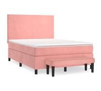 Owoxanthellate Lit à sommier tapissier, 140 x 200 cm, rose, avec matelas à ressorts ensachés et surmatelas, lit rembourré en velours, avec banc, tête de lit réglable en hauteur pour chambre à coucher