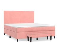 Owoxanthellate Lit à sommier tapissier 180 x 200 cm avec matelas à ressorts ensachés, surmatelas et banc, rose, lit rembourré moderne avec tête de lit réglable en hauteur en velours doux