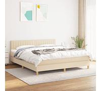 Owoxanthellate Lit à sommier tapissier, 180 x 200 cm, crème, avec matelas à ressorts ensachés et surmatelas, tête de lit réglable en hauteur, lit double, rembourré, moderne, pour chambre d'amis et