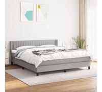 Owoxanthellate Lit à sommier tapissier, 180 x 200 cm, gris clair, housse en tissu, tête de lit réglable en hauteur, matelas à ressorts ensachés, avec surmatelas, lit double confortable, chambre à