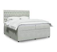 Owoxanthellate Lit à sommier tapissier 200 x 200 cm, en velours, gris clair, éclairage LED, avec matelas à ressorts ensachés, tête de lit réglable en hauteur, design moderne, pour chambre à coucher