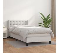 Owoxanthellate Lit à sommier tapissier 80 x 200 cm en cuir synthétique blanc - Tête de lit réglable en hauteur - Matelas à ressorts ensachés et surmatelas - Lit simple pour chambre à coucher, chambre