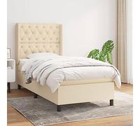 Owoxanthellate Lit à sommier tapissier, 80 x 200 cm, en tissu crème, tête de lit réglable en hauteur, lit simple, avec matelas et surmatelas, dureté moyenne, moderne