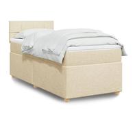 Owoxanthellate Lit à sommier tapissier, 90 x 200 cm, crème, avec matelas à ressorts ensachés et surmatelas, aspect tissu doux, tête de lit montée, pieds en plastique, pour chambre à coucher