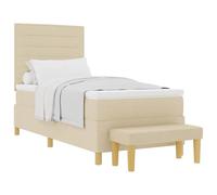 Owoxanthellate Lit à sommier tapissier, 90 x 200 cm, crème, lit simple, avec matelas, tête de lit en tissu, cadre en bois, banc pratique, design moderne pour chambre à coucher, chambre d'amis et