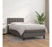 Owoxanthellate Lit à sommier tapissier, 90 x 200 cm, en cuir synthétique, gris, lit simple, avec matelas et surmatelas, tête de lit réglable en hauteur, design compact et moderne, pour chambre d'amis