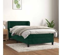 Owoxanthellate Lit à sommier tapissier 90 x 200 cm, en velours, vert foncé, avec tête réglable, matelas à ressorts ensachés et surmatelas, pour chambre à coucher, chambre d'adolescent, chambre d'amis
