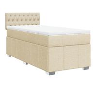 Owoxanthellate Lit à sommier tapissier avec matelas à ressorts ensachés et surmatelas, lit simple 90 x 190 cm, lit capitonné avec tête de lit réglable en hauteur, housse en tissu crème, lit complet