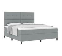 Owoxanthellate Lit à sommier tapissier avec matelas gris clair 180 x 200 cm en bois robuste et housse en tissu, deux hauteurs de tête de lit, sommier à lattes déjà intégré, design moderne pour chambre