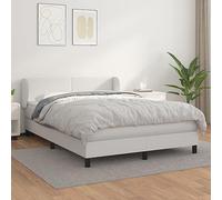 Owoxanthellate Lit à sommier tapissier, blanc, 140 x 190 cm, avec matelas et surmatelas, tête de lit réglable, cuir synthétique, bois massif, support moyennement dur, design moderne pour chambre à