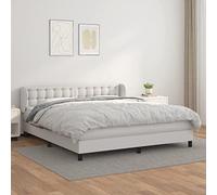 Owoxanthellate Lit à sommier tapissier blanc 180 x 200 cm en cuir synthétique avec matelas et surmatelas - Tête de lit réglable en hauteur - Design moderne et robuste - Pour chambre à coucher, chambre