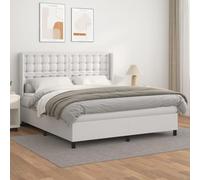 Owoxanthellate Lit à sommier tapissier blanc 180 x 200 cm en cuir synthétique avec tête de lit réglable en hauteur, matelas à ressorts ensachés et surmatelas pour un sommeil réparateur dans la chambre