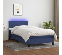 Owoxanthellate Lit à sommier tapissier bleu 90 x 190 cm avec LED, tête de lit réglable en hauteur, matelas respirant, surmatelas en bois de mélèze, moderne, pour adolescents, chambres à coucher