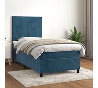 Owoxanthellate Lit à sommier tapissier bleu foncé 80 x 200 cm - Housse en velours - Tête de lit réglable en hauteur - Matelas à ressorts ensachés et surmatelas - Soutien mi-dur pour chambre à coucher