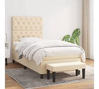 Owoxanthellate Lit à sommier tapissier, crème, 80 x 200 cm, avec matelas à ressorts ensachés, tête de lit réglable en hauteur et banc, housse en tissu respirant, design moderne, pour chambre à coucher