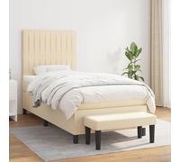 Owoxanthellate Lit à sommier tapissier, crème, 90 x 190 cm, avec matelas et banc, en tissu respirant, lit simple, réglable en hauteur, pour chambre d'amis et chambre d'adolescent