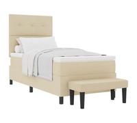 Owoxanthellate Lit à sommier tapissier crème 90 x 200 cm avec matelas et sommier à lattes, cadre en bois dérivé du bois, tête de lit réglable en hauteur, design moderne, robuste, pour chambre à
