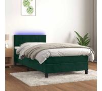 Owoxanthellate Lit à sommier tapissier en velours, 90 x 190 cm, vert foncé, avec LED et matelas, 193 x 90 x 78/88 cm, tête de lit réglable en hauteur, design moderne, pour chambre d'adolescent