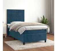 Owoxanthellate Lit à sommier tapissier en velours bleu foncé 90 x 190 cm - Tête de lit réglable en hauteur - Matelas à ressorts ensachés - Soutien mi-dur - Confort de sommeil pour chambre d'adolescent