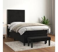 Owoxanthellate Lit à sommier tapissier en velours, noir, 90 x 190 cm, avec matelas à ressorts ensachés et tête de lit réglable, design moderne, pour chambre à coucher, chambre d'amis