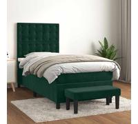 Owoxanthellate Lit à sommier tapissier en velours, vert foncé, 90 x 190 cm, avec matelas et banc, 193 x 90 x 118/128 cm, tête de lit réglable en hauteur, design moderne, pour chambre à coucher et