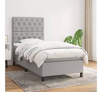 Owoxanthellate Lit à sommier tapissier, gris clair, 80 x 200 cm, lit simple, avec matelas et surmatelas, tête de lit réglable en hauteur, en tissu respirant, pour chambre d'adolescent, chambre d'amis