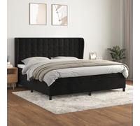 Owoxanthellate Lit à sommier tapissier, noir, 200 x 200 cm, en velours, avec tête de lit réglable en hauteur et matelas à ressorts ensachés, design moderne et stabilité, pour chambre à coucher