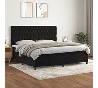 Owoxanthellate Lit à sommier tapissier noir - 200 x 200 cm - En velours - Tête de lit réglable en hauteur - Matelas à ressorts ensachés et surmatelas - Design moderne - Pour chambre à coucher, chambre