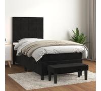 Owoxanthellate Lit à sommier tapissier, noir, 90 x 190 cm, avec matelas à ressorts ensachés, tête de lit réglable en hauteur, housse en velours, design moderne, pour chambre d'amis et chambre