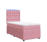 Owoxanthellate Lit à sommier tapissier, rose, avec LED et matelas à ressorts ensachés, 90 x 200 cm, aspect velours, tête de lit réglable en hauteur, design moderne, pour chambre à coucher et chambre