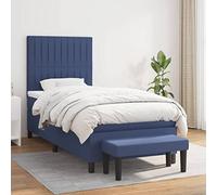 Owoxanthellate Lit à sommier tapissier simple 90 x 190 cm en bleu - Tête de lit réglable en hauteur - Matelas à ressorts ensachés et banc - Kit complet pour chambre à coucher, chambre d'amis, chambre