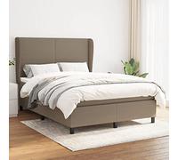 Owoxanthellate Lit à sommier tapissier taupe, 140 x 200 cm, kit complet, avec matelas et surmatelas, tête de lit réglable en hauteur, housse en tissu, cadre en bois massif, design moderne, pour