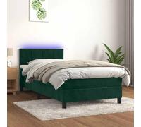 Owoxanthellate Lit à sommier tapissier, vert foncé, 100 x 200 cm, en velours, avec LED et matelas, tête de lit réglable en hauteur, lit simple, de luxe, pour chambre à coucher, chambre d'adolescent