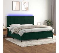 Owoxanthellate Lit à sommier tapissier, vert foncé, 200 x 200 cm, en velours, avec LED et matelas à ressorts ensachés, tête de lit réglable en hauteur, lit rembourré, moderne, avec espace de rangement