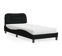 Owoxanthellate Lit avec matelas Hvar noir, 90 x 200 cm, forme de vague, cadre en pin métallique, matelas H2/H3, lit simple avec tête de lit
