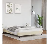 Owoxanthellate Lit capitonné, 140 x 190 cm, en cuir synthétique crème, avec sommier à lattes, cadre de lit moderne, avec espace de rangement et design robuste, pour chambre à coucher, chambre d'amis