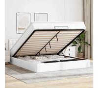 Owoxanthellate Lit capitonné, 160 x 200 cm, avec espace de rangement, en cuir synthétique, blanc pur, LED, cadre de lit et matelas à ressorts ensachés, design moderne pour chambre à coucher et chambre