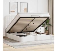 Owoxanthellate Lit capitonné 160 x 200 cm avec matelas à ressorts ensachés et espace de rangement - Lift hydraulique en cuir synthétique blanc - Design semblable à un sommier tapissier pour chambre à