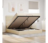Owoxanthellate Lit capitonné, 160 x 200 cm, crème, avec matelas à ressorts ensachés et espace de rangement, design moderne, élévateur hydraulique, charge maximale : 280 kg, convient pour chambre à