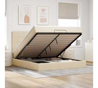 Owoxanthellate Lit capitonné, 160 x 200 cm, crème, avec matelas à ressorts ensachés et espace de rangement, design ottoman, élévateur hydraulique, pour chambre à coucher et chambre d'amis