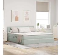 Owoxanthellate Lit capitonné, 180 x 200 cm, gris clair, avec espace de rangement, cadre en métal, sommier à lattes et matelas de 20 cm, kit complet pour chambre à coucher