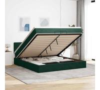 Owoxanthellate Lit capitonné, 200 x 200 cm, vert foncé, avec matelas à ressorts ensachés et grand espace de rangement, lit de remontées hydrauliques, aspect velours, lit double confortable, pour