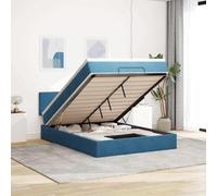 Owoxanthellate Lit capitonné, avec matelas, 140 x 190 cm, en velours, bleu foncé, ottoman, avec espace de rangement, sommier à lattes hydrauliques, 193 x 144 x 78/88 cm, pour chambre à coucher