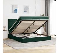 Owoxanthellate Lit capitonné, avec tiroir de lit et matelas, 200 x 200 cm, vert foncé, en velours, ressorts ensachés, peu encombrant, mécanisme de levage pour chambre à coucher et chambre d'amis