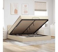 Owoxanthellate Lit capitonné, crème, 200 x 200 cm, avec espace de rangement et matelas à ressorts ensachés, lit de remontées hydrauliques, pour chambre à coucher et lit d'invités