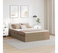 Owoxanthellate Lit coffre en cuir synthétique cappuccino avec cadre en métal - 194 x 140 cm - Sommier à lattes hydraulique SeitLift - Matelas avec confort de sommeil pour chambre moderne et chambre